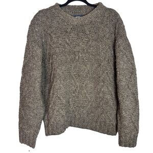 Ray Wear Men's 100% Wool Gray Brown Cable Knit Crewneck Large Sweater